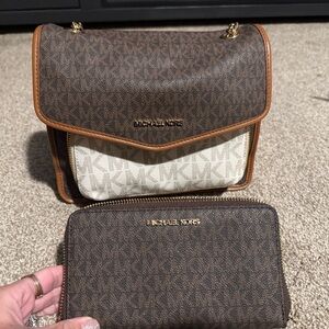 Michael Kors Brown and Cream Crossbody Bag